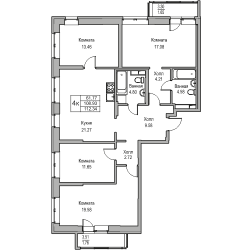 4-комнатная 112.34 м²