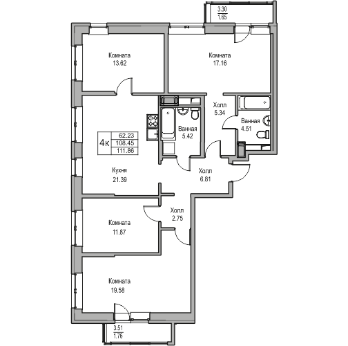 4-комнатная 111.86 м²