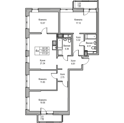 4-комнатная 111.61 м²