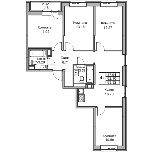 4-комнатная 83.32 м²
